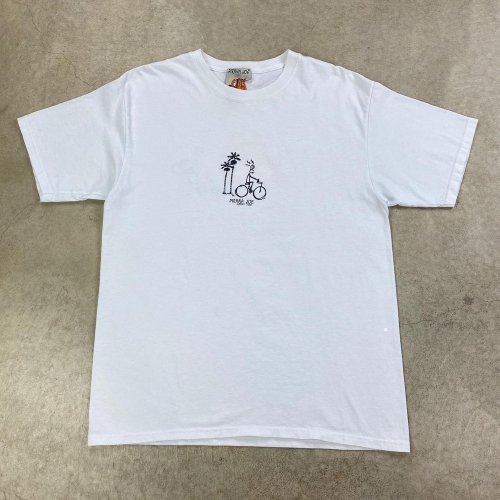 Vintage 90s Piranha Joe Shirt Size Large White Grand Turk Funny Bike Parody